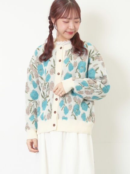 ループ花柄ジャガードニットカーディガン（グレー/ピンク/モカ/キナリ）｜Samansa Mos2（サマンサ モスモス）通販