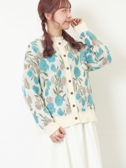 ループ花柄ジャガードニットカーディガン（グレー/ピンク/モカ/キナリ）｜Samansa Mos2（サマンサ モスモス）通販