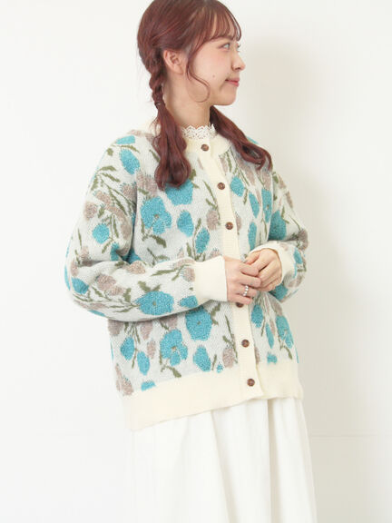 ループ花柄ジャガードニットカーディガン（グレー/ピンク/モカ/キナリ）｜Samansa Mos2（サマンサ モスモス）通販