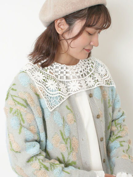 ループ花柄ジャガードニットカーディガン（グレー/ピンク/モカ/キナリ）｜Samansa Mos2（サマンサ モスモス）通販