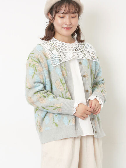 ループ花柄ジャガードニットカーディガン（グレー/ピンク/モカ/キナリ）｜Samansa Mos2（サマンサ モスモス）通販