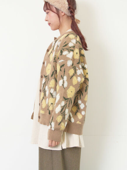 ループ花柄ジャガードニットカーディガン（グレー/ピンク/モカ/キナリ）｜Samansa Mos2（サマンサ モスモス）通販