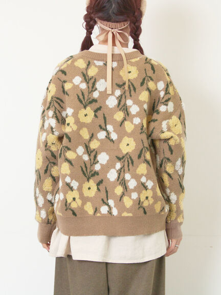 ループ花柄ジャガードニットカーディガン（グレー/ピンク/モカ/キナリ）｜Samansa Mos2（サマンサ モスモス）通販