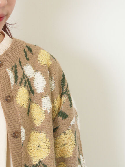 ループ花柄ジャガードニットカーディガン（グレー/ピンク/モカ/キナリ）｜Samansa Mos2（サマンサ モスモス）通販