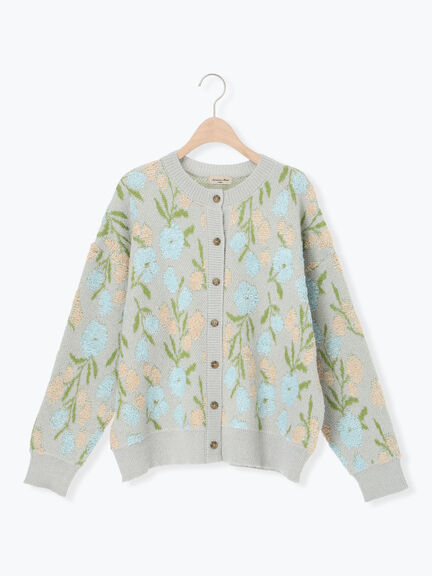 ループ花柄ジャガードニットカーディガン（グレー/ピンク/モカ/キナリ）｜Samansa Mos2（サマンサ モスモス）通販