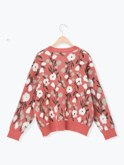 ループ花柄ジャガードニットカーディガン（グレー/ピンク/モカ/キナリ）｜Samansa Mos2（サマンサ モスモス）通販