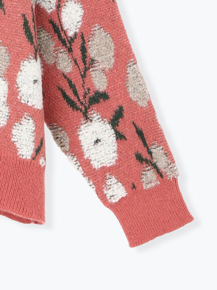 ループ花柄ジャガードニットカーディガン（グレー/ピンク/モカ/キナリ）｜Samansa Mos2（サマンサ モスモス）通販