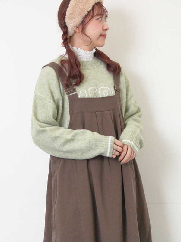 前タックジャンパースカート（チャコールグレー/ブラウン/ブルー