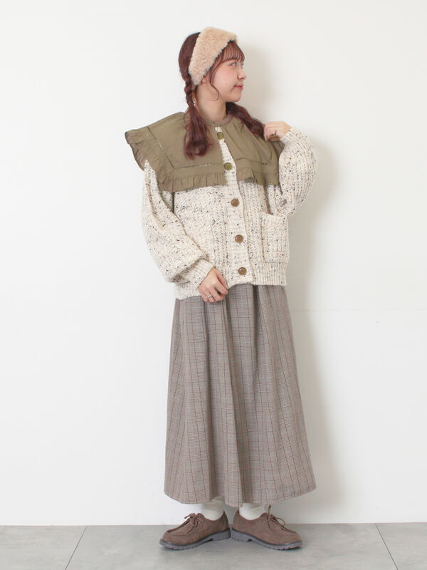 前タックジャンパースカート（チャコールグレー/ブラウン/ブルー