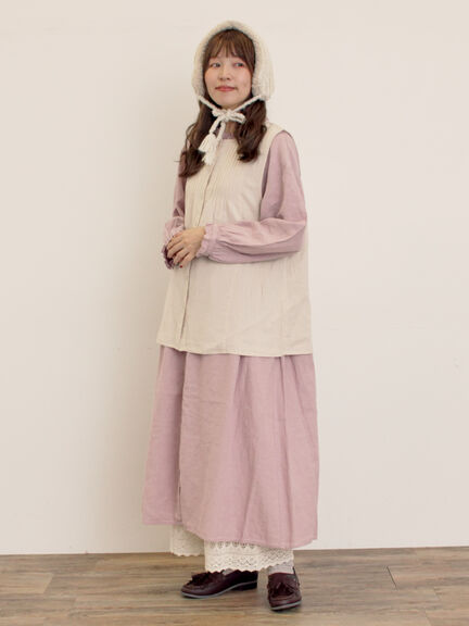 【Cross×Linen】フリルワンピース《S/Mサイズ》（チャコールグレー/ピンク/ベージュ/ブルー/キナリ）｜Samansa Mos2（サマンサ モスモス）通販