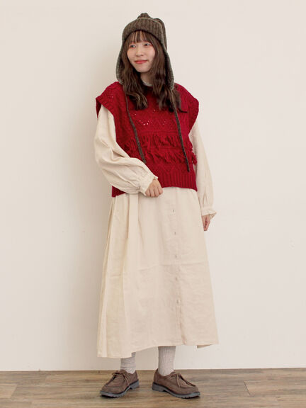 【Cross×Linen】フリルワンピース《S/Mサイズ》（チャコールグレー/ピンク/ベージュ/ブルー/キナリ）｜Samansa Mos2（サマンサ モスモス）通販