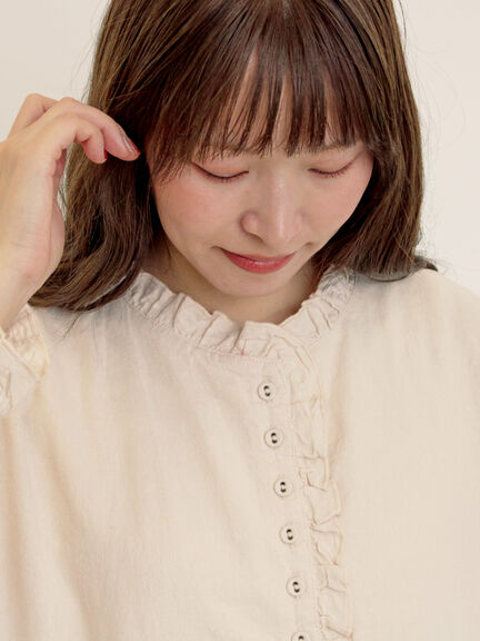 【Cross×Linen】フリルワンピース《S/Mサイズ》（チャコールグレー/ピンク/ベージュ/ブルー/キナリ）｜Samansa Mos2（サマンサ モスモス）通販