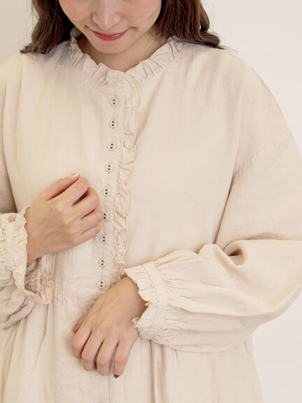 【Cross×Linen】フリルワンピース《S/Mサイズ》（チャコールグレー/ピンク/ベージュ/ブルー/キナリ）｜Samansa Mos2（サマンサ モスモス）通販