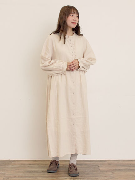 【Cross×Linen】フリルワンピース《S/Mサイズ》（チャコールグレー/ピンク/ベージュ/ブルー/キナリ）｜Samansa Mos2（サマンサ モスモス）通販