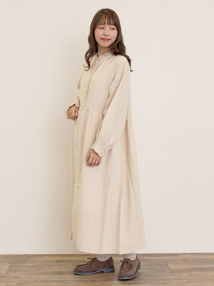 【Cross×Linen】フリルワンピース《S/Mサイズ》（チャコールグレー/ピンク/ベージュ/ブルー/キナリ）｜Samansa Mos2（サマンサ モスモス）通販