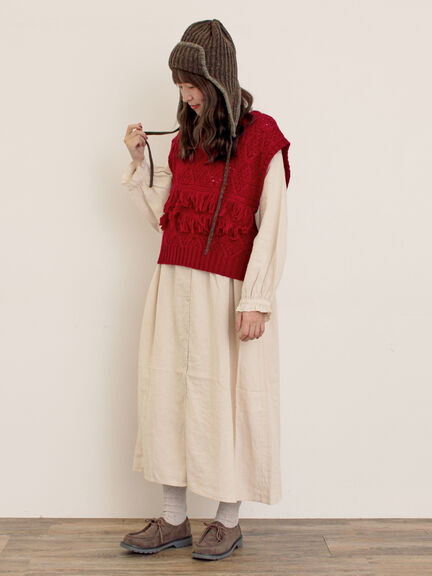 【Cross×Linen】フリルワンピース《S/Mサイズ》（チャコールグレー/ピンク/ベージュ/ブルー/キナリ）｜Samansa Mos2（サマンサ モスモス）通販