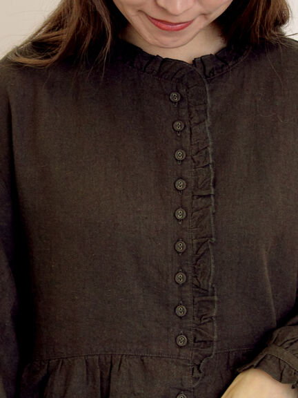 【Cross×Linen】フリルワンピース《S/Mサイズ》（チャコールグレー/ピンク/ベージュ/ブルー/キナリ）｜Samansa Mos2（サマンサ モスモス）通販