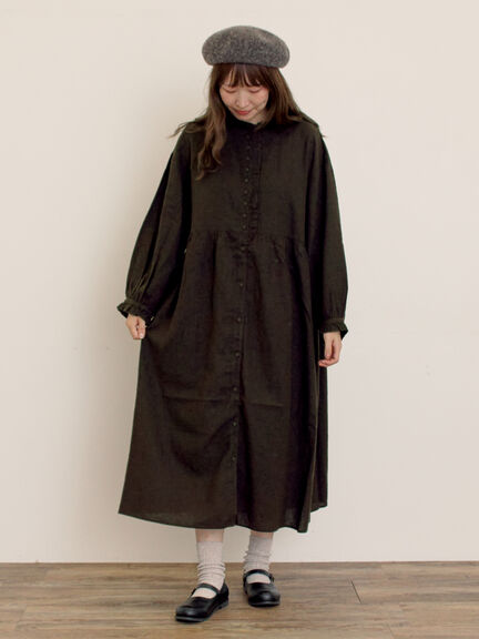 【Cross×Linen】フリルワンピース《S/Mサイズ》（チャコールグレー/ピンク/ベージュ/ブルー/キナリ）｜Samansa Mos2（サマンサ モスモス）通販