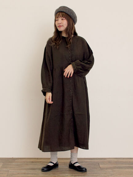 【Cross×Linen】フリルワンピース《S/Mサイズ》（チャコールグレー/ピンク/ベージュ/ブルー/キナリ）｜Samansa Mos2（サマンサ モスモス）通販