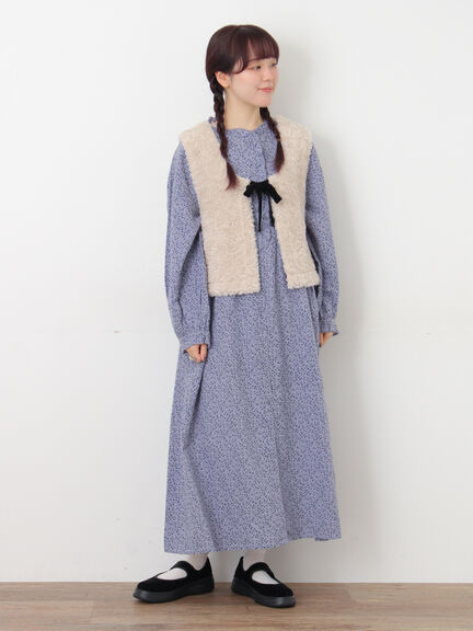 【Cross×Linen】フリルワンピース《S/Mサイズ》（チャコールグレー/ピンク/ベージュ/ブルー/キナリ）｜Samansa Mos2（サマンサ モスモス）通販