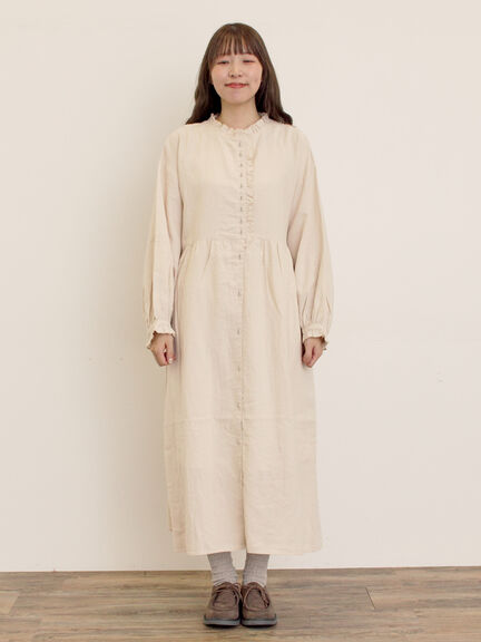 【Cross×Linen】フリルワンピース《S/Mサイズ》（チャコールグレー/ピンク/ベージュ/ブルー/キナリ）｜Samansa Mos2（サマンサ モスモス）通販