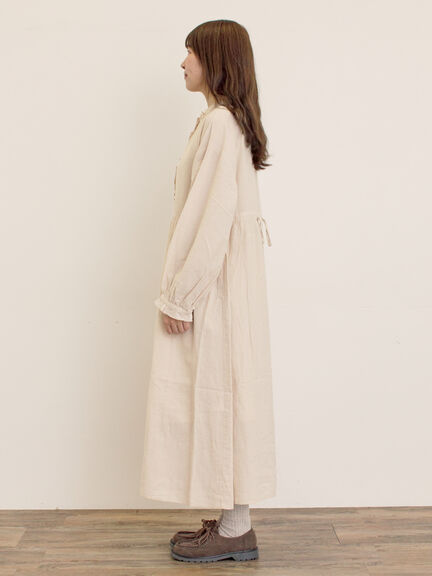 【Cross×Linen】フリルワンピース《S/Mサイズ》（チャコールグレー/ピンク/ベージュ/ブルー/キナリ）｜Samansa Mos2（サマンサ モスモス）通販