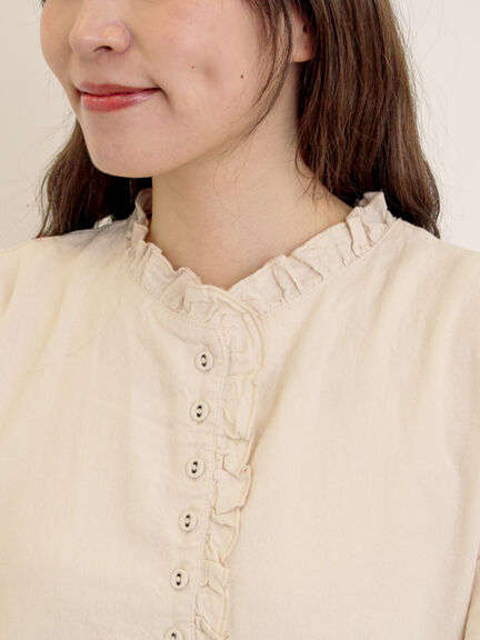 【Cross×Linen】フリルワンピース《S/Mサイズ》（チャコールグレー/ピンク/ベージュ/ブルー/キナリ）｜Samansa Mos2（サマンサ モスモス）通販