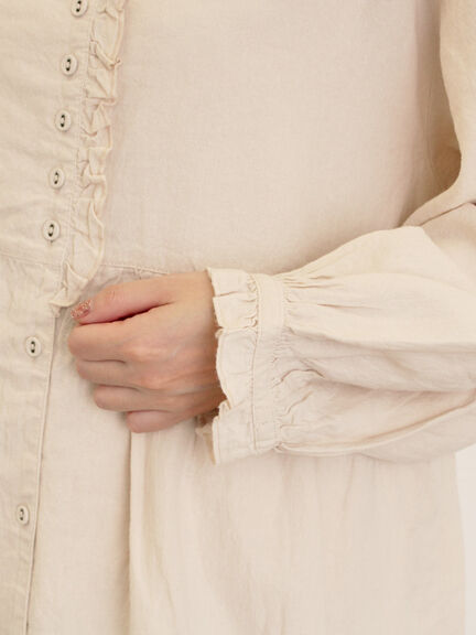 【Cross×Linen】フリルワンピース《S/Mサイズ》（チャコールグレー/ピンク/ベージュ/ブルー/キナリ）｜Samansa Mos2（サマンサ モスモス）通販