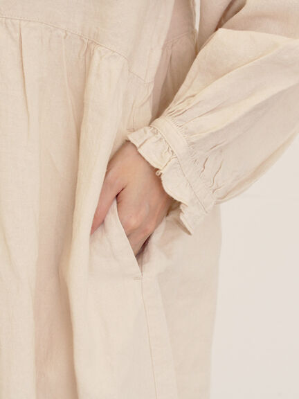 【Cross×Linen】フリルワンピース《S/Mサイズ》（チャコールグレー/ピンク/ベージュ/ブルー/キナリ）｜Samansa Mos2（サマンサ モスモス）通販