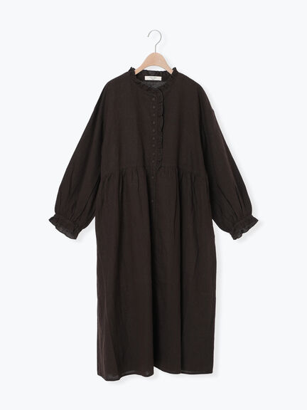 【Cross×Linen】フリルワンピース《S/Mサイズ》（チャコールグレー/ピンク/ベージュ/ブルー/キナリ）｜Samansa Mos2（サマンサ モスモス）通販