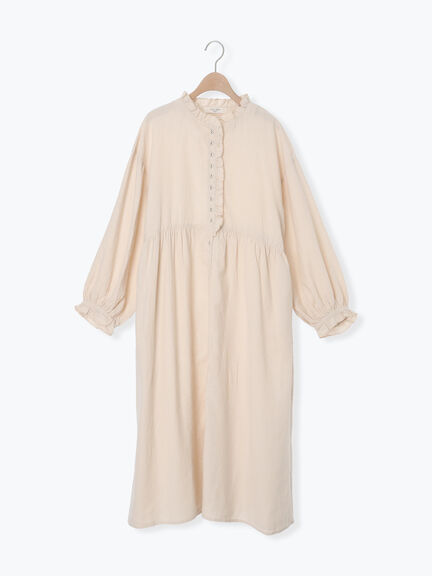 【Cross×Linen】フリルワンピース《S/Mサイズ》（チャコールグレー/ピンク/ベージュ/ブルー/キナリ）｜Samansa Mos2（サマンサ モスモス）通販