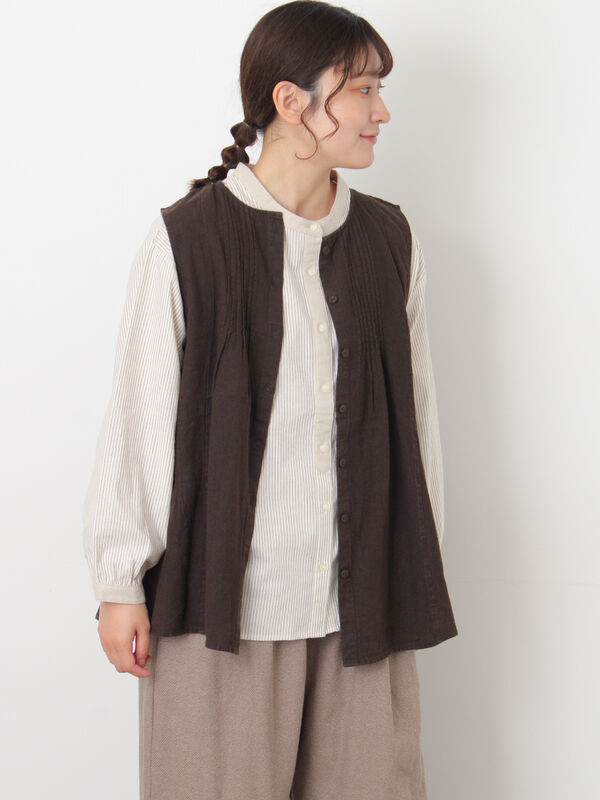 【Cross×Linen】ピンタックベスト（チャコールグレー/ピンク/キナリ）｜Samansa Mos2（サマンサ モスモス）通販