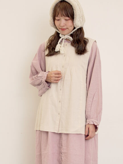 【Cross×Linen】ピンタックベスト（チャコールグレー/ピンク/キナリ）｜Samansa Mos2（サマンサ モスモス）通販