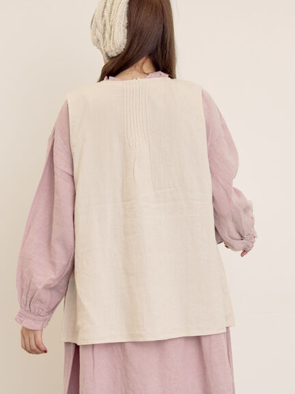 【Cross×Linen】ピンタックベスト（チャコールグレー/ピンク/キナリ）｜Samansa Mos2（サマンサ モスモス）通販