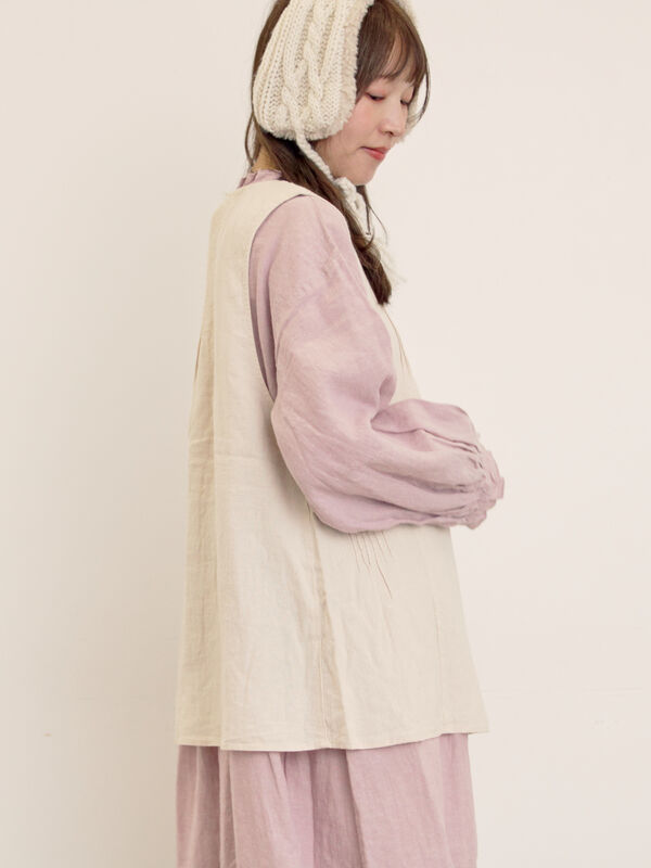 セール】 【Cross×Linen】ピンタックベスト（チャコールグレー/ピンク