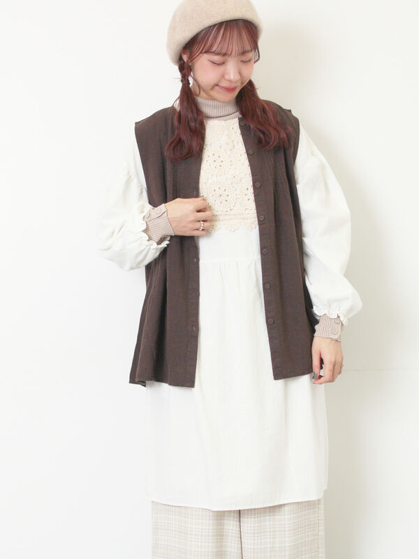 Cross×Linen】ピンタックベスト（チャコールグレー/ピンク/キナリ