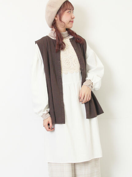 【Cross×Linen】ピンタックベスト（チャコールグレー/ピンク/キナリ）｜Samansa Mos2（サマンサ モスモス）通販