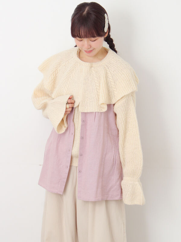 セール】 【Cross×Linen】ピンタックベスト（チャコールグレー/ピンク