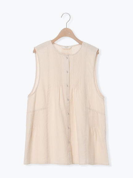 【Cross×Linen】ピンタックベスト（チャコールグレー/ピンク/キナリ）｜Samansa Mos2（サマンサ モスモス）通販