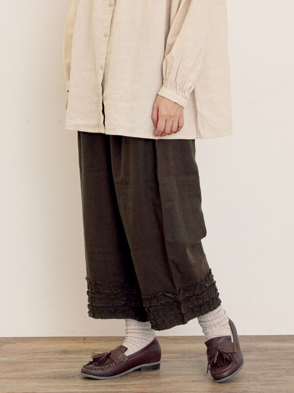 【Cross×Linen】裾フリルパンツ（チャコールグレー）｜Samansa Mos2（サマンサ モスモス）通販
