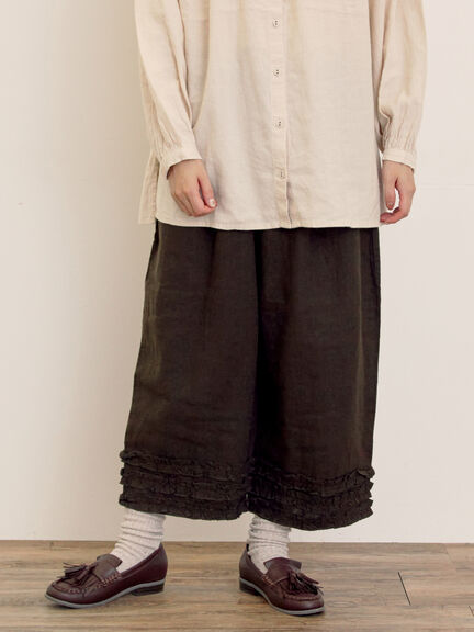 【Cross×Linen】裾フリルパンツ（チャコールグレー/ピンク/キナリ）｜Samansa Mos2（サマンサ モスモス）通販
