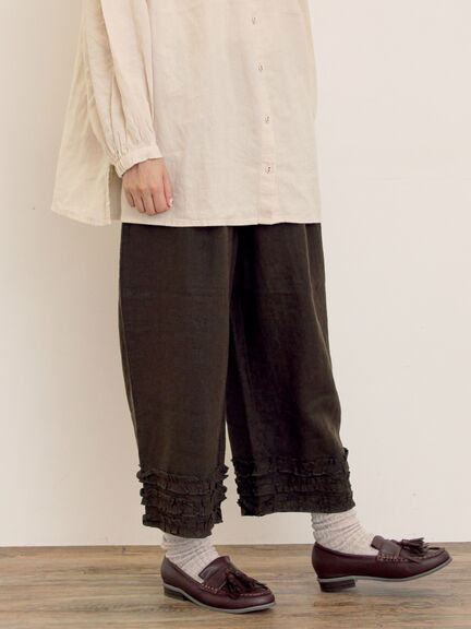 【Cross×Linen】裾フリルパンツ（チャコールグレー/ピンク/キナリ）｜Samansa Mos2（サマンサ モスモス）通販