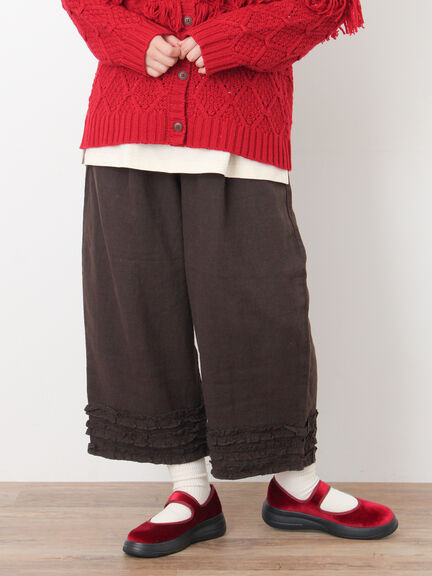 【Cross×Linen】裾フリルパンツ（チャコールグレー/ピンク/キナリ）｜Samansa Mos2（サマンサ モスモス）通販