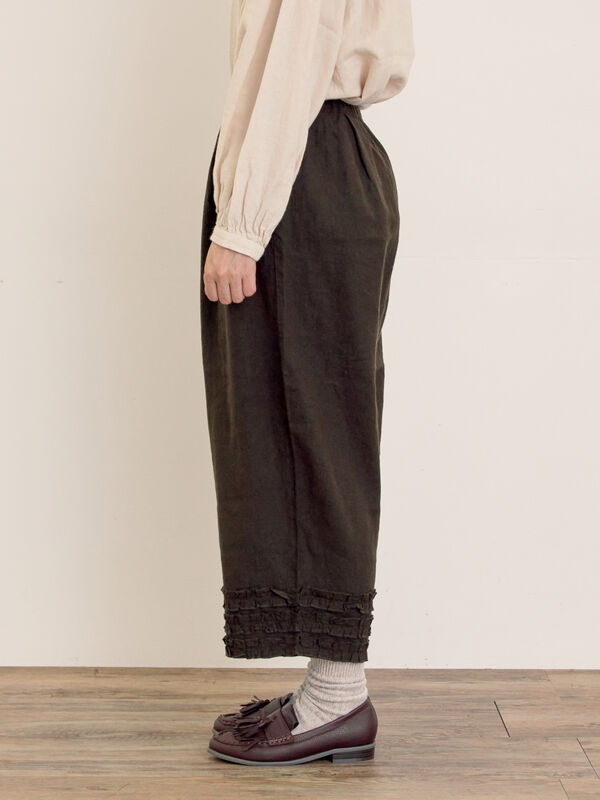 Cross×Linen】裾フリルパンツ（チャコールグレー/ピンク/キナリ