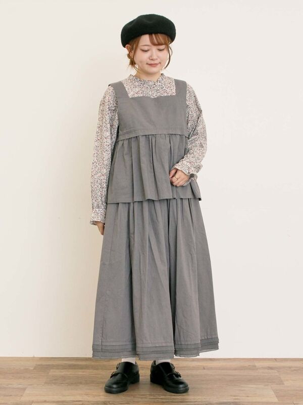 ゆべし×Samansa Mos2】裾フリルギャザースカート（グレー/ブラック