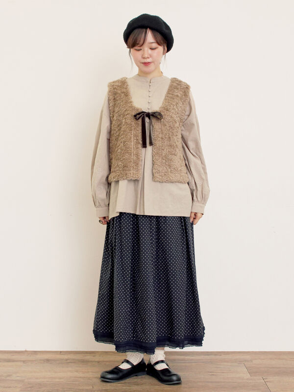 【ゆべし×Samansa Mos2】裾フリルギャザースカート　サマンサモスモス セール】 【ゆべし×Samansa Mos2】裾フリルギャザースカート（グレー