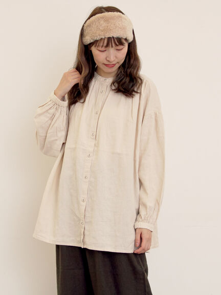 【Cross×Linen】ギャザーブラウス（チャコールグレー/ピンク/ベージュ/ブルー/キナリ）｜Samansa Mos2（サマンサ モスモス）通販