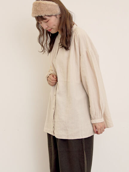 【Cross×Linen】ギャザーブラウス（チャコールグレー/ピンク/ベージュ/ブルー/キナリ）｜Samansa Mos2（サマンサ モスモス）通販