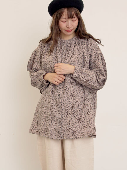 【Cross×Linen】ギャザーブラウス（チャコールグレー/ピンク/ベージュ/ブルー/キナリ）｜Samansa Mos2（サマンサ モスモス）通販