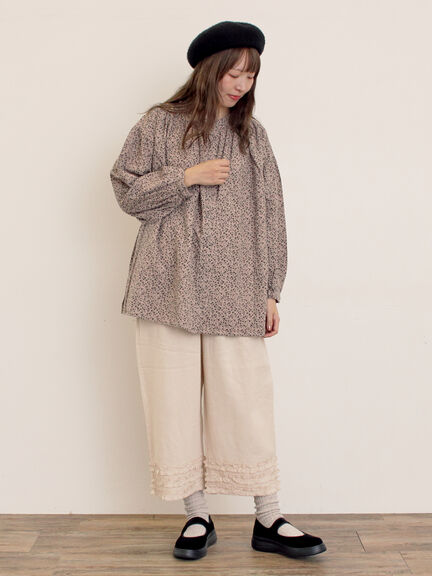 【Cross×Linen】ギャザーブラウス（チャコールグレー/ピンク/ベージュ/ブルー/キナリ）｜Samansa Mos2（サマンサ モスモス）通販